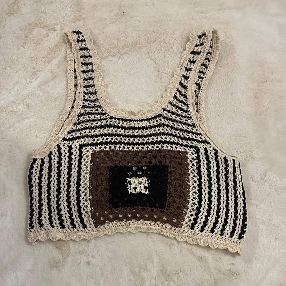 Cotton On Striped Crochet Crop Top - Black, Brown, Cream